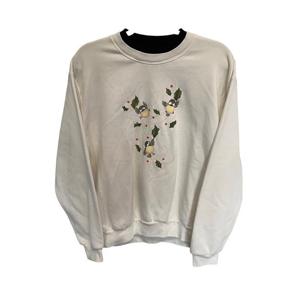 Vintage 90s Streetwear Top Stitch Morning Sun Christmas Birds Grandma Sweatshirt - Picture 1 of 8